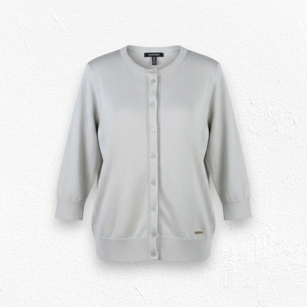 Ellen Tracy Beige Cream Classic Minimal Button Front Cardigan Sweater Size Large